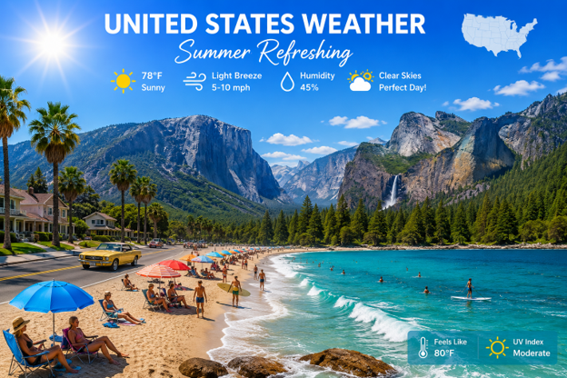 Beautiful United States summer weather featuring a sunny beach
